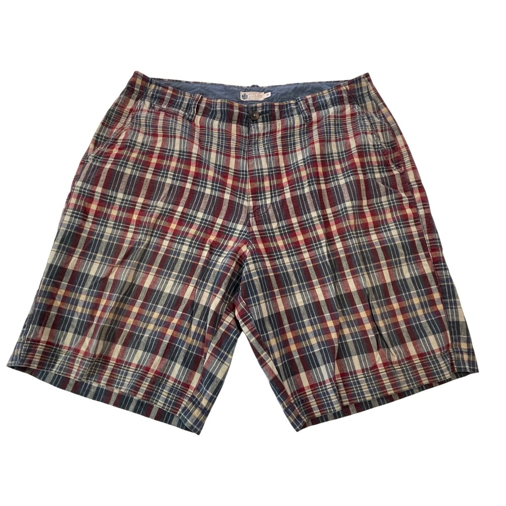 J.‎ Crew Mens Shorts 36 Plaid Madras Linen Cotton Blend Red Blue Tan Casual Prep